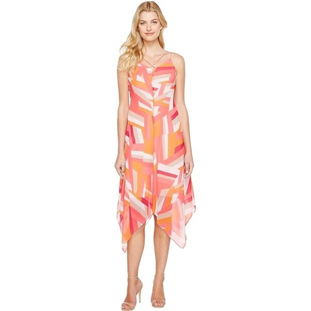 Calvin Klein Strapless Pink and Orange Dress